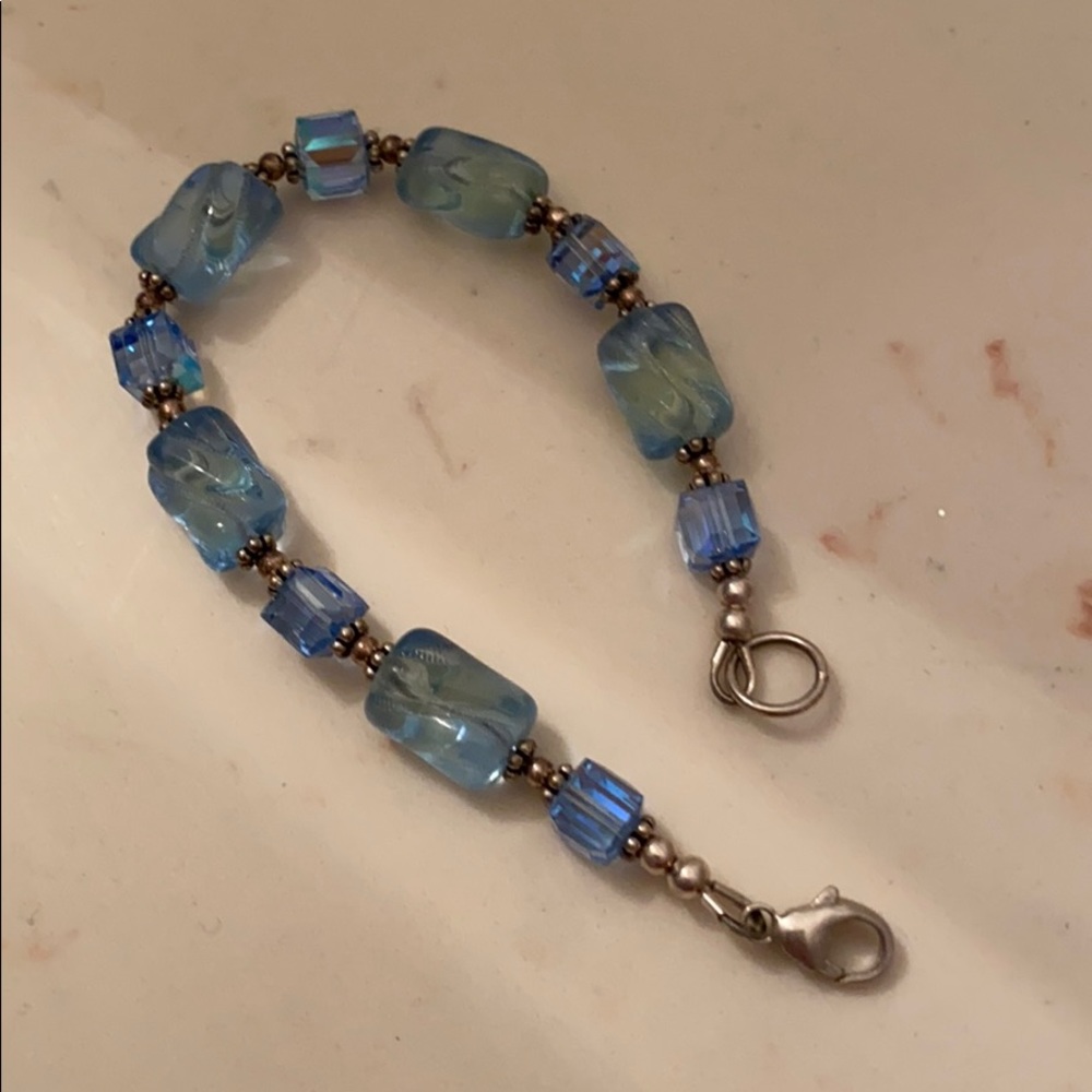 Blue beaded silver bracelet